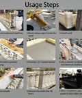 Nine-step guide showing installation and use of 105Cm Balcony Spacer Column Molds For 90Cm Railing Styles Round Bottle Square Lotus Chrysanthemum.