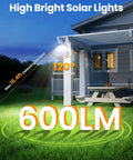 Magnetic Solar Lights Outdoor 600LM Motion Sensor LED Security Lights illuminating house exterior at night