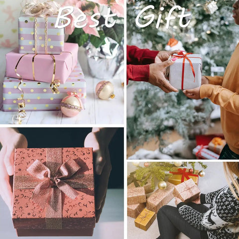 Collage of hands exchanging gifts and wrapped holiday presents under a Christmas tree with text 'Best Gift'.
