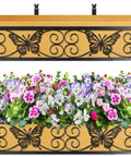 2 Pack 24 Inch Window Box Planters With Adjustable Brackets For Porch Fence Patio Balcony Hanging Flower Baskets Black Metal Outdoor Garden Decor With Woven Fabric And Elegant Butterfly Design