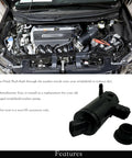 Windshield Washer Pump Motor For Honda Civic And Honda Insight Replacement 76806 TBA A01 with Grommet shown in engine bay and product details