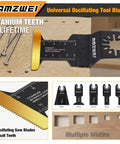 AMZWEI titanium teeth oscillating tool blade kit; quick-release blades in 68mm, 44mm, 34mm, 20mm, 10mm