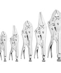 5 Piece Locking Pliers Set With Chrome-Vanadium Steel, Curved Jaw Vice Grips And Long Nose Pliers, assorted sizes, front view