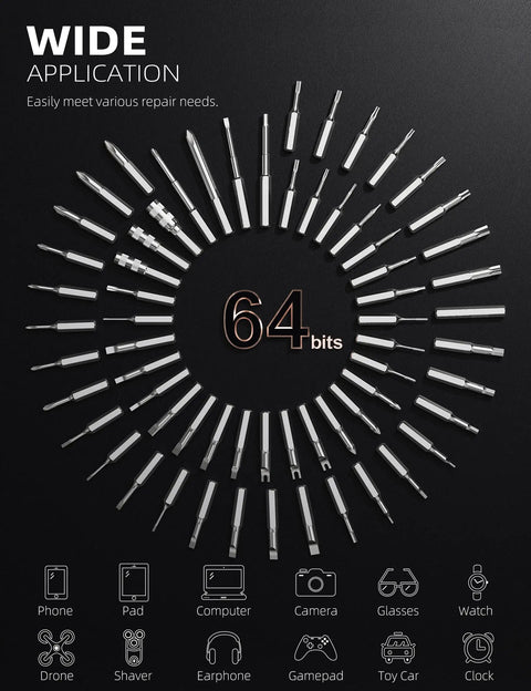 Mini Electric Screwdriver Kit 90 In 1 Precision Repair Set With 64 Magnetic Bits for electronics and watches