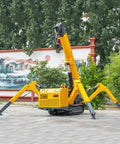 Compact 3 Ton Hydraulic Crawler Crane With Slick 360 Spin And Electric Hoist Built Solid For Tight Spaces Quick Construction Prep And Heavy Daily Lifting Chops in bright yellow, positioned outdoors.