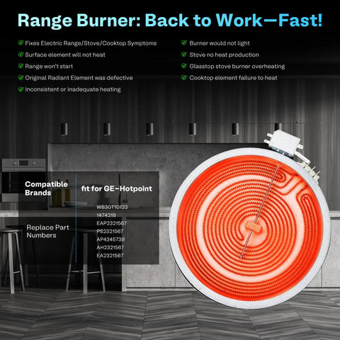 Radiant Surface Burner Element 9 Inch 3100W Replacement For GE Hotpoint Haier Electric Range Oven Stove Cooktop on kitchen counter