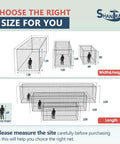 Diagram comparing various sizes of batting cage nets, including Batting Cage Net Only 55 Ft Long By 35 Ft Wide By 20 Ft High.