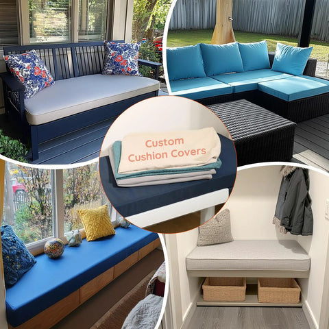Custom Size Bench Cushion Cover Replaceable Cushion Cover With 80 Plus Colors For Indoor Outdoor Patio Use on various benches