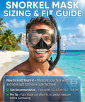 All-In-One Snorkel Mask Set With Dry Snorkel And 180 Degree Panoramic View, Anti-Fog And Anti-Leak Tech, size guide on beach