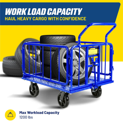 Heavy Duty Goodyear Cargo Trailer With 1200 Lbs Capacity, Aluminum Utility Cart with tires loaded for work site use.