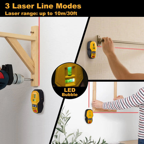 Using 2-In-1 Rechargeable Cross Line Laser Level With Magnetic Stud Finder, Compact LED Bubble Vial Laser For Precise Frame
