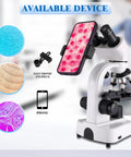 Dual LED Binocular Microscope For Students And Grownups, 64X-6000X Magnification, 3 Objective Lenses, Sturdy Metal Body, Dope Dual Illumination, Perfect For School Lab And Home Science Projects, with phone holder