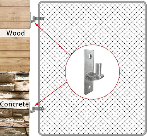 Built Tough Heavy Duty Wall Mount Gate Hinges Two Pack for Outdoor Chain Link Fence, galvanized steel, installed view