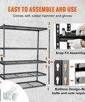Beefy 5 Tier Adjustable Storage Shelving Unit Black With 2000 Lb Capacity Ideal For Garage Workshop Or Warehouse Organization And Heavy Duty Steel Load Bearing Rack snap-fit assembly