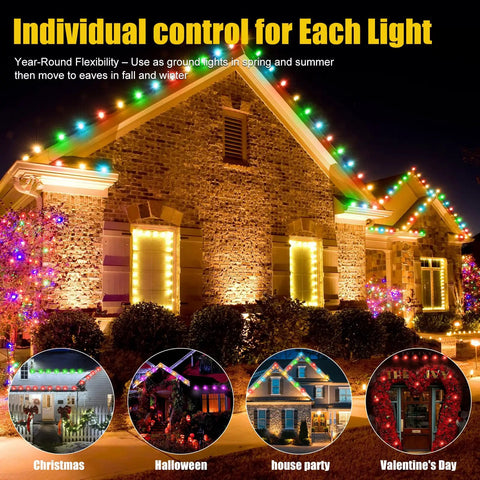 150 Ft 2-In-1 Eaves And Ground LED String Lights With App And Remote Control, Outdoor RGB lights on house eaves