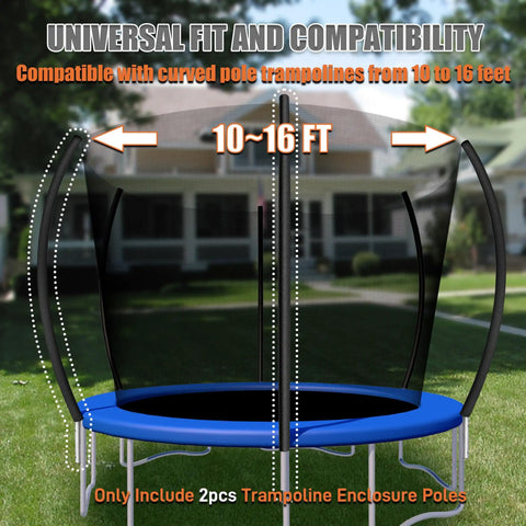 Badass Trampoline Replacement Poles For 8 To 16 Ft Backyard Jumpers Fits Big Diameter Legs Heavy Duty curved poles for enclosure.