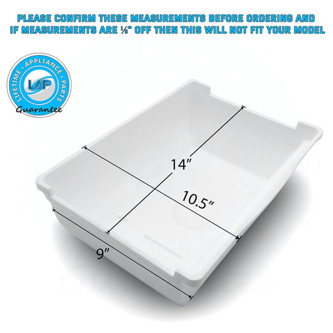 Upgraded Lifetime Ice Cube Container Bucket Tray Replacement DA61-05300A For Refrigerator Non OEM Upgrade dimensions shown