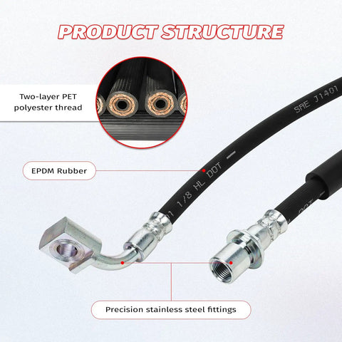 Front Brake Hose Kit Two Piece Heavy Duty For SUV And Truck Fits Escalade Tahoe Suburban Yukon Sierra Silverado 2007-2020 Drive Side And Passenger Side Hydraulic Brake Hose Set OEM Replace 88877850 88877851