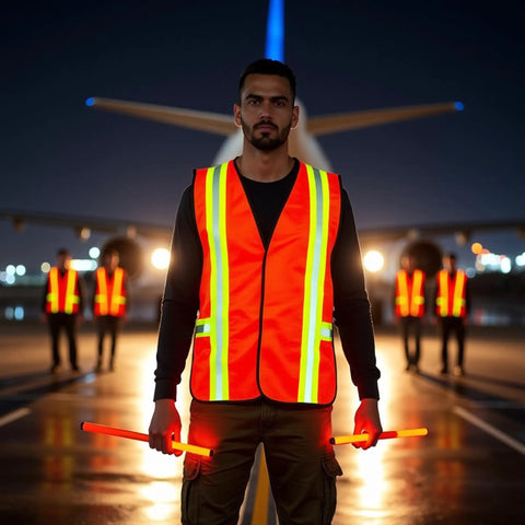 Person in High Visibility Reflective Jobsite Ready Safety Vest With Multi Function Pockets Zipper And Velcro Closure Breathable ANSI Compliant