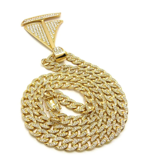 Gold Tone Sailing Yacht Pendant On 10mm Cuban Chain Necklace, 30 Inch Iced Out Bling Jewelry For Men, Ocean Yacht Pendant For Fashionable Nautical Style