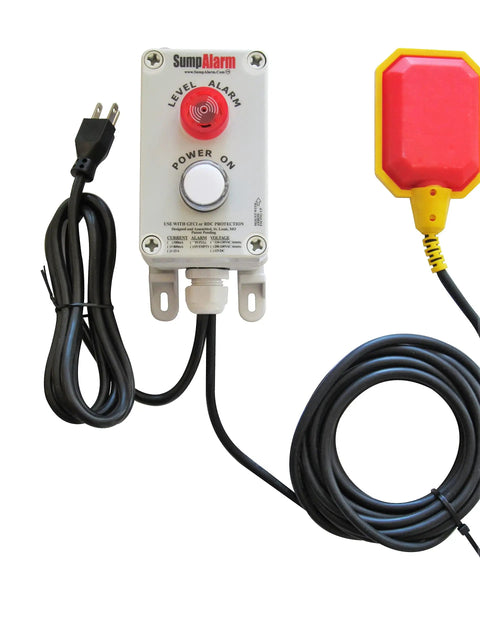 High Water Sump Alarm For Pumps And Septic Systems With Weatherproof 90 dB Audible Alarm 16 Ft Float Switch Power Indicator LED