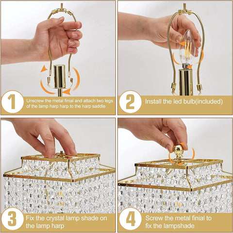 Assembly guide for Crystal Touch Table Lamp With USB C And USB A Ports Dimmable Bedside Nightstand Light Gold Finish Crystal Shade