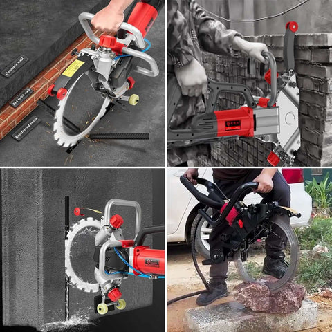 Heavy Duty 8800W Wet Circular Concrete Saw With Integrated Water Cooling For Rapid Wall Grooving And Masonry Work, cutting through concrete and stone.