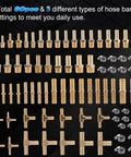 Front view of KOOTANS brass hose barb fittings kit, 80pcs, with 1/8–1/2 in barbs, tees, splicers and clamps.