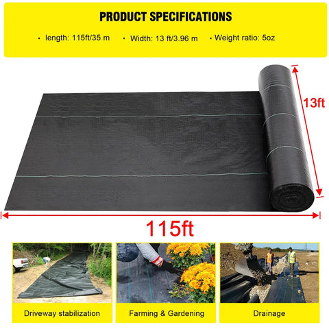 Tough As Nails Heavy Duty 5Oz Driveway And Landscape Fabric 13x115 Ft Geotextile roll for weed barrier, erosion control.