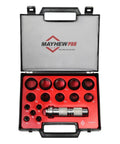 16 Piece Hollow Punch Set For Leather, Vinyl, Cloth And Light Metal in black plastic case with visible sizes and tools.