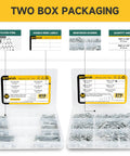 620 Piece Cotter Pin Kit With Zinc Plated Steel Pins, Hairpin Cotter Pins And R Clips, showing two box packaging layout