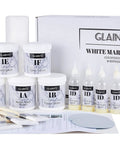 White Marble Countertop Paint Kit for Kitchen and Bathroom, DIY Refinishing Kit with Gloss Finish and Low VOC materials displayed.
