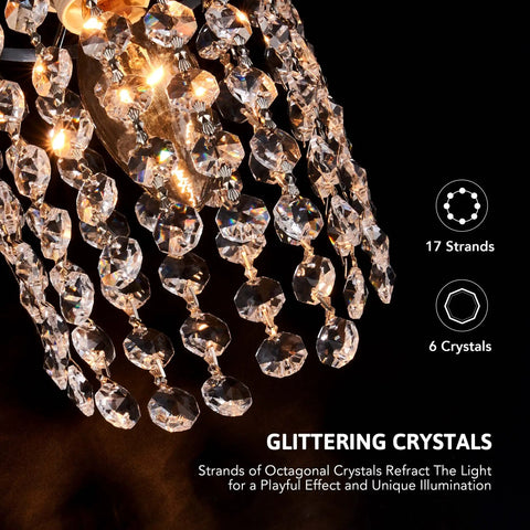 Close-up of glittering octagonal crystals on 3 Light Crystal Vanity Sconce Over Mirror With Nickel Finish For Bathroom Hallway Living Room