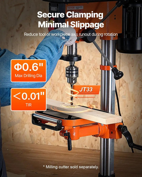 Built Different 12 Inch Benchtop Drill Press With Beefy 5 Amp Motor And Variable Speed Control drilling wood with minimal slippage