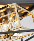 Modern Flush Mount Ceiling Light With E12 Base Three Lights Close To Ceiling Design Matte Black Exterior And Glossy Gold Inner Finish 12x12x7 Inches Sleek Dope Vibe For Living Room Hallway Or Entry, interior view of lights on.
