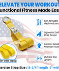 Heavy Duty Cable Machine Strap Attachment For Upper Body Training And Functional Workouts Built For Arm Isolation Pulling Movements Shoulder Rows Curls Face Pulls Tricep Core Movement Ergonomic Soft Strap, shown in yellow with ergonomic soft design.