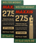 Two-pack boxes of Welter Weight 27.5 Inch Bicycle Inner Tube With 36mm Presta Valve And Removable Core Puncture Resistant Trail Ready
