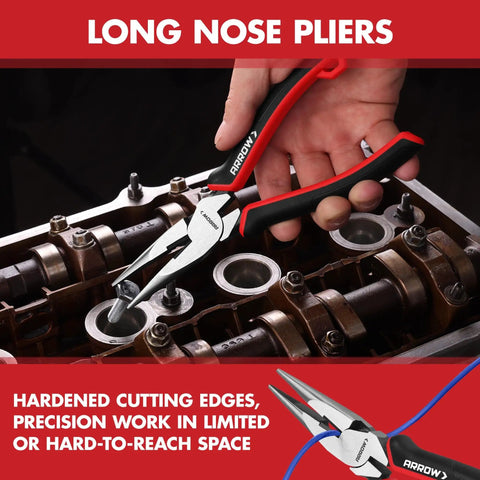 3 Piece Pliers Set Including 8.5 Inch Linesman, 8 Inch Needle Nose Pliers, 6 Inch Diagonal Cutter used in mechanical repair