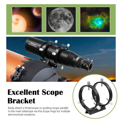 Adjustable Guiding Scope Ring Set With Plate, 90mm Inner Diameter, Pair, Fits 63 To 89mm Telescopes Or Finders, Teflon Inlay Clamps
