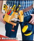 Person wearing tool belt with 8 Piece Small Hammer Set 8 Oz Mini Claw Hammers For Kids And Adults and tools, for maintenance and DIY.