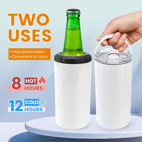 Premium 4 Pack 16 Oz Sublimation Beer Can Cooler Blanks, double-walled, insulates beer for 8 hot and 12 cold hours.