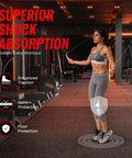 Woman skipping on 0.79 Inch Extra Thick Exercise Mats, 12 Pack Interlocking Gym Flooring Tiles With Rubber Top, in gym.