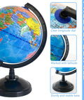6 Inch Educational World Globe With Stand For Kids, Rotating Political World Map, Kid Friendly Classroom Geography Teaching Aid
