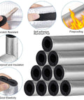 24 Pcs Pipe Insulation Foam Tubes And 4 Pcs Elbow Covers Self Adhesive Pre Slit Aluminum Foil Wrap For 3/4 And 1 Inch Pipes Winter Freeze Protection For Outdoor Spigots Sprinklers And Water Heaters displayed with scratch resistance, fireproofing, and water insulation features.