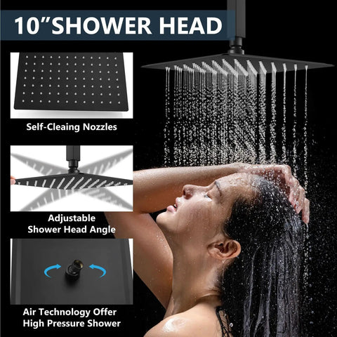 Top Shelf Ceiling Shower Faucet Set Featuring Dual Head Rain Shower Kit In Sleek Matte Black Finish Heavy Duty Stainless Steel And Brass Build For Durable Bathroom Upgrades And High Pressure Flow