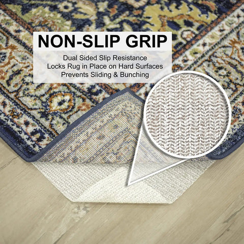 Non Slip Rug Pad Gripper For Area Rugs 1 Foot 6 Inch By 2 Foot 6 Inch Ultra Low Profile Anti Skid Under Rug Liner on hardwood floor