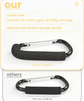 Two Pack Large Stroller Hooks Clip with size and sponge design comparison for Hanging Bags and Shopping Heavy Duty Aluminum Alloy
