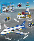 Six In One City Airport Airplane Building Set With 886 Pieces for STEM Learning including terminal, airplane, and vehicles.