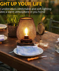 Two Pack USB Rechargeable Cordless Table Lamps With Four Lighting Modes, Battery Powered Indoor Outdoor Bronze Metal Lamps With Bulb Included on patio table