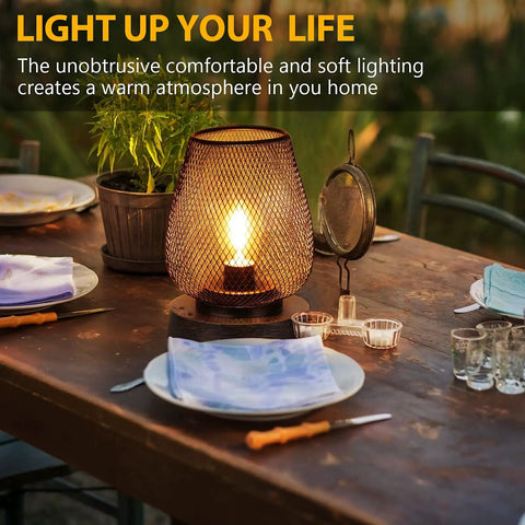 Two Pack USB Rechargeable Cordless Table Lamps With Four Lighting Modes, Battery Powered Indoor Outdoor Bronze Metal Lamps With Bulb Included on patio table